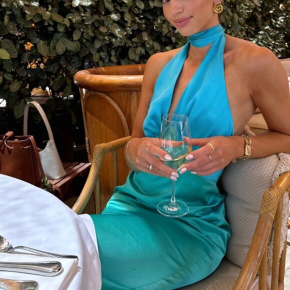 The Wolf Gang Halter Slip Dress Oahu Blue Green Size XS - Picture 2 of 12